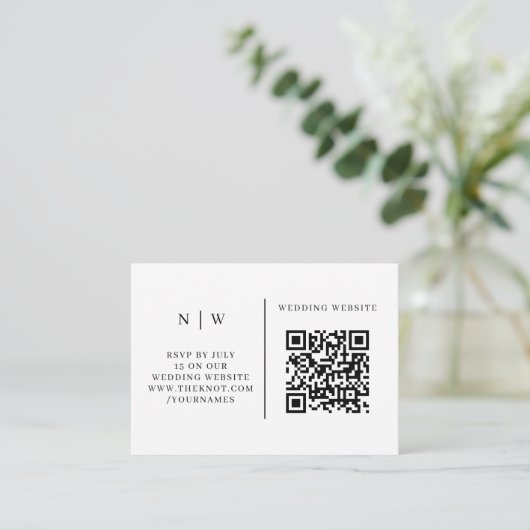 Wedding RSVP | Eenvoudig reinigen QR-code minimali Informatiekaartje (Staand voorkant)