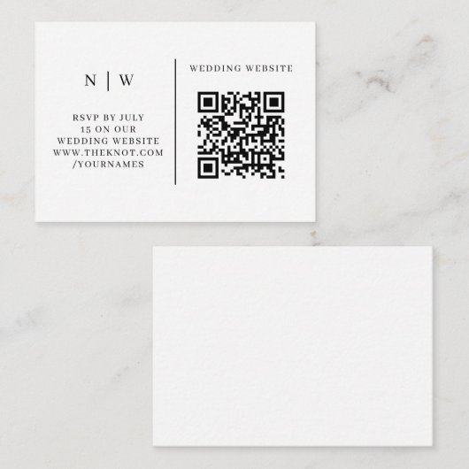 Wedding RSVP | Eenvoudig reinigen QR-code minimali Informatiekaartje (Voorkant / Achterkant)