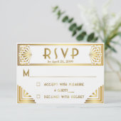Wedding RSVP, Great Gatsby, goud op wit RSVP Kaartje (Staand voorkant)