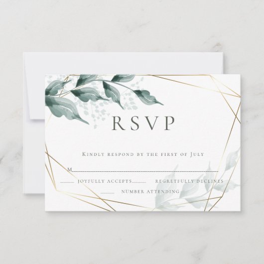 Wedding RSVP | Groene botanische grijze Jade Kaartje (Voorkant)