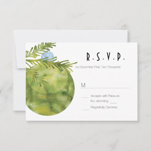 WEDDING RSVP, Groene kerstversiering RSVP Kaartje (Voorkant)