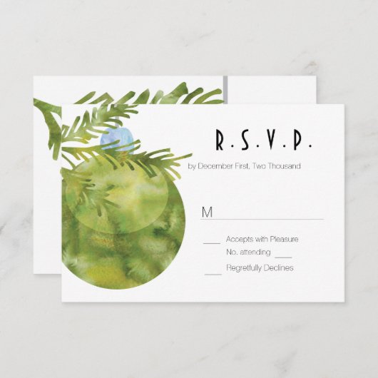 WEDDING RSVP, Groene kerstversiering RSVP Kaartje (Voorkant / Achterkant)