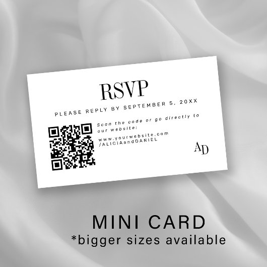 Wedding RSVP insert QR code black white enclosure Informatiekaartje