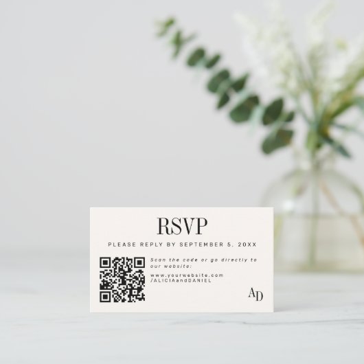 Wedding RSVP insert QR code ivory black enclosure Informatiekaartje (Staand voorkant)