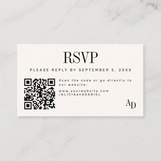 Wedding RSVP insert QR code ivory black enclosure Informatiekaartje (Voorkant)