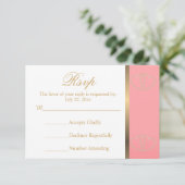Wedding RSVP Kaart Koraal en Gouden Harten (Staand voorkant)