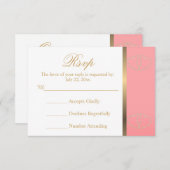 Wedding RSVP Kaart Koraal en Gouden Harten (Voorkant / Achterkant)
