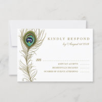 Wedding RSVP-kaart met speelse pauwenveer