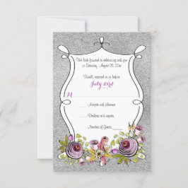 Wedding RSVP-Kaart | Plum, FAUX Silver Foil Floral Kaart