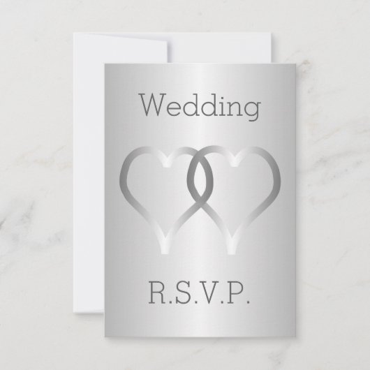 Wedding RSVP Kaart Silver Hearts (Voorkant)