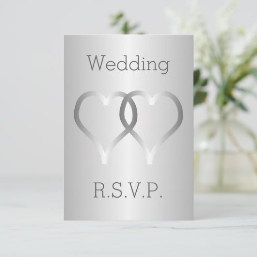 Wedding RSVP Kaart Silver Hearts (Staand voorkant)