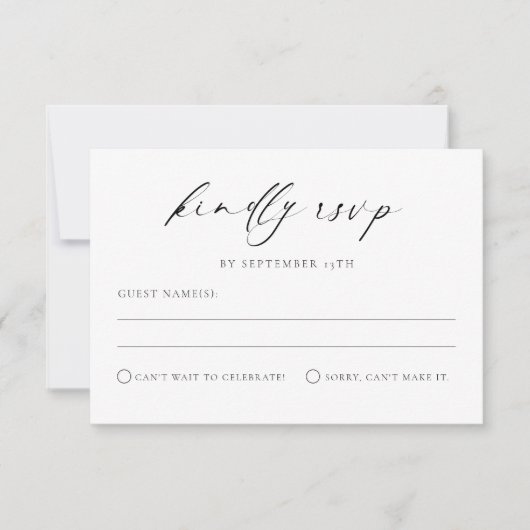 Wedding RSVP Modern Minimal Script Enclosure Kaart (Voorkant)