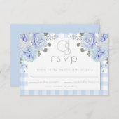 Wedding RSVP | Monogram Blue Gingham Floral (Voorkant / Achterkant)