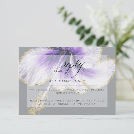 Wedding RSVP | Paarse Waterverf Hibiscus Flower (Staand voorkant)