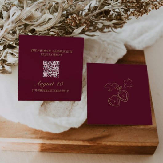 Wedding RSVP QR-code Geïllustreerd Locket Monogram Informatiekaartje