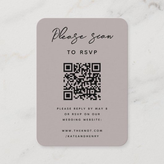 Wedding RSVP | QR-code Modern minimalistische duus Informatiekaartje (Voorkant)