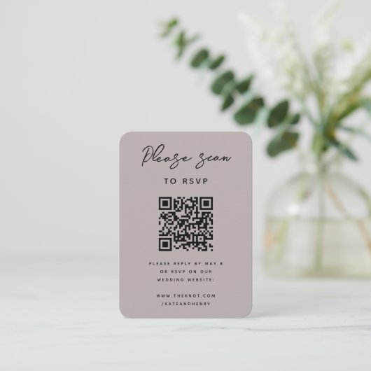 Wedding RSVP | QR-code Modern minimalistische duus Informatiekaartje (Staand voorkant)