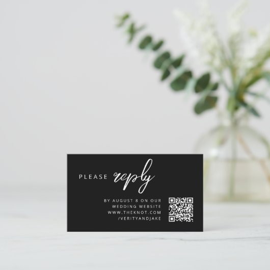 Wedding RSVP | QR-code Modern stijlvol zwart Informatiekaartje (Staand voorkant)