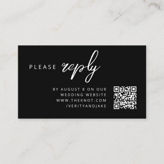 Wedding RSVP | QR-code Modern stijlvol zwart Informatiekaartje (Voorkant)