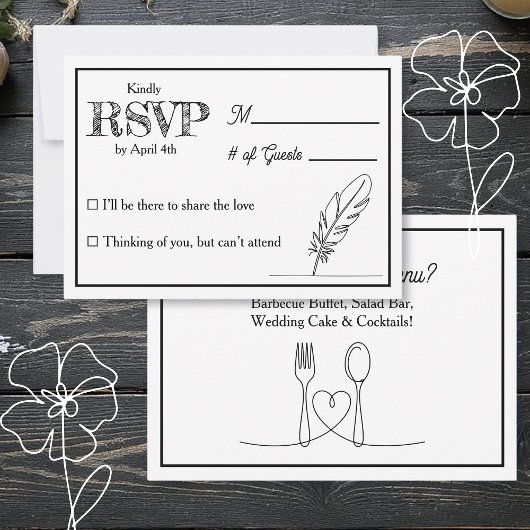 Wedding RSVP & Reception Dinner Menu Invitation Kaart