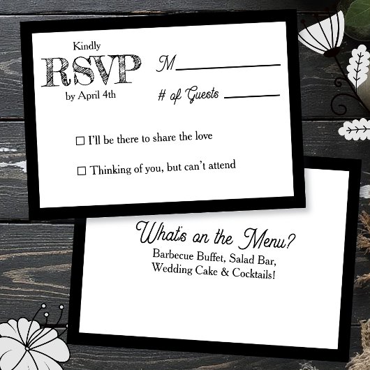  Wedding RSVP & Reception Dinner Menu Kaart