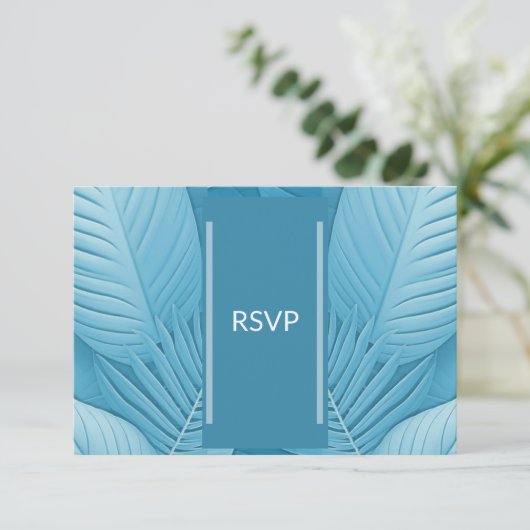 Wedding RSVP Response Kaart | tropisch Blauwgroen (Staand voorkant)