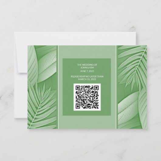 Wedding RSVP Response Kaart Tropisch Groen Thema (Achterkant)