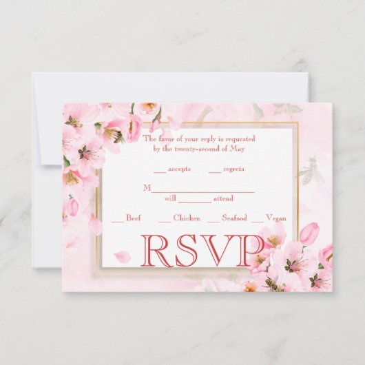 Wedding RSVP Roze Cherry Blossom Kaart (Voorkant)