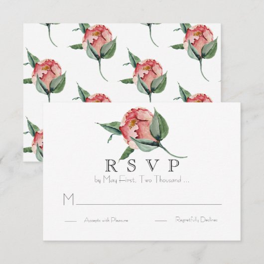 WEDDING RSVP Roze Magnolia (Voorkant / Achterkant)