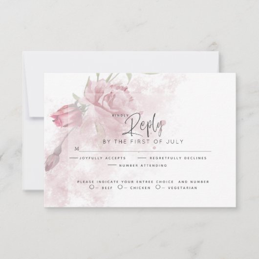Wedding RSVP | Rustige Waterverf Dusty Pink Rose (Voorkant)