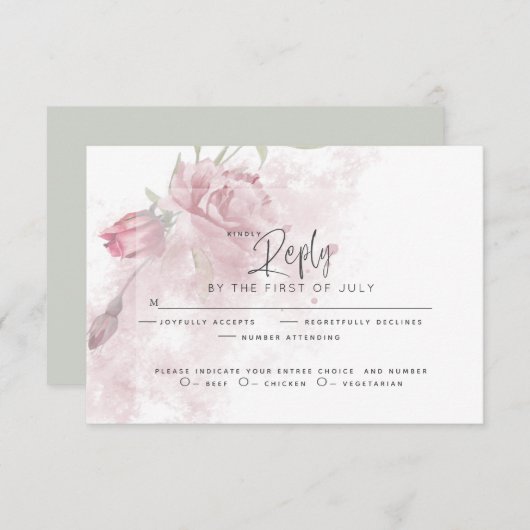 Wedding RSVP | Rustige Waterverf Dusty Pink Rose (Voorkant / Achterkant)