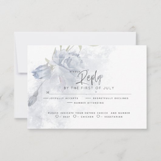 Wedding RSVP | Rustisch Waterverf Dusty Blue Roos (Voorkant)