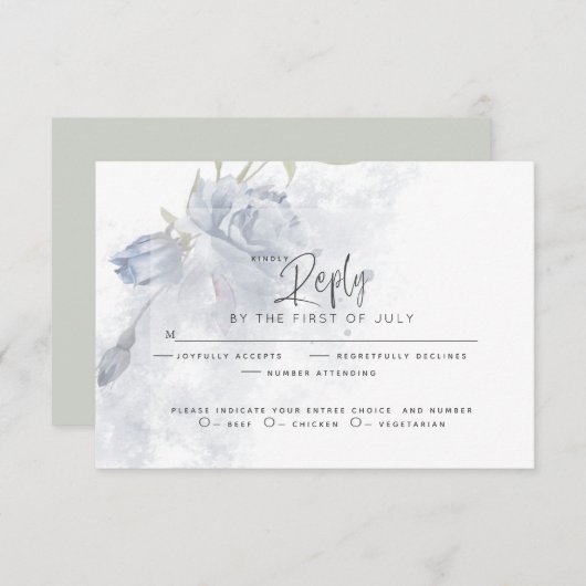 Wedding RSVP | Rustisch Waterverf Dusty Blue Roos (Voorkant / Achterkant)