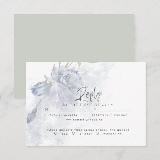 Wedding RSVP | Rustisch Waterverf Dusty Blue Roos Kaartje (Voorkant / Achterkant)