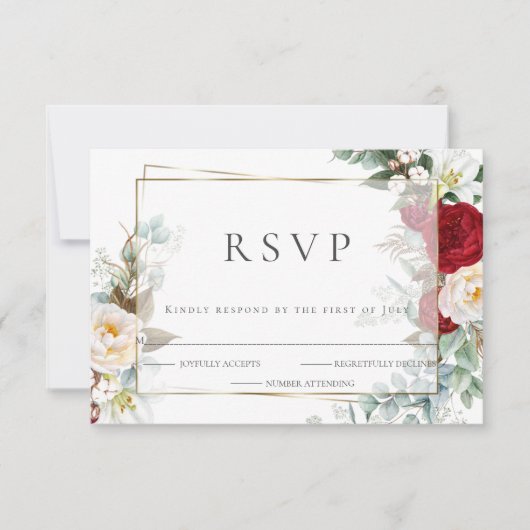 Wedding RSVP | Scarlet en Ivory Peony Floral (Voorkant)