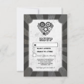 Wedding RSVP Steampunk Wedding Hearts Cogs Retro Kaart (Voorkant)