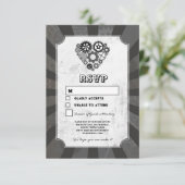 Wedding RSVP Steampunk Wedding Hearts Cogs Retro Kaart (Staand voorkant)