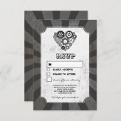 Wedding RSVP Steampunk Wedding Hearts Cogs Retro Kaart (Voorkant / Achterkant)