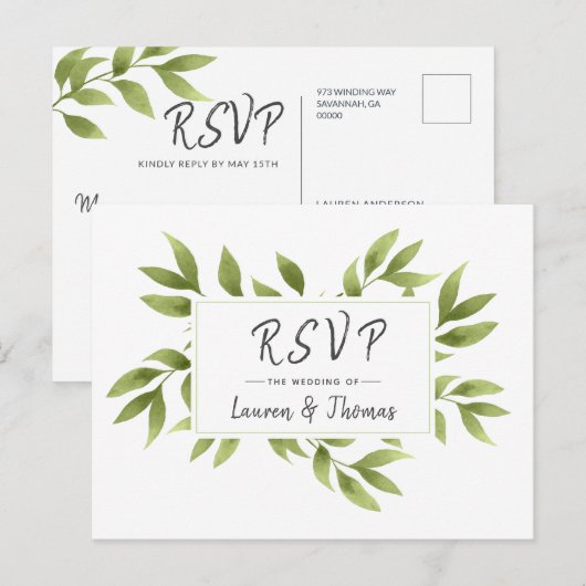 Wedding RSVP Waterverf Willow Krans Reageer Uitnodiging Briefkaart (Voorkant / Achterkant)
