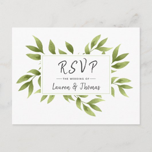 Wedding RSVP Waterverf Willow Krans Reageer Uitnodiging Briefkaart (Voorkant)