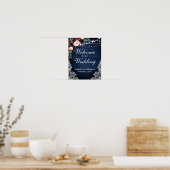 Wedding Rustic Blue Wood Lace Burgundy Blue Floral Poster (Keuken)