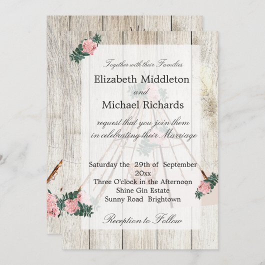 Wedding Rustic Boho Chic Teepee Kaart (Voorkant / Achterkant)