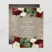 Wedding Rustic  Burgundy Ivory Floral Kaart (Voorkant / Achterkant)