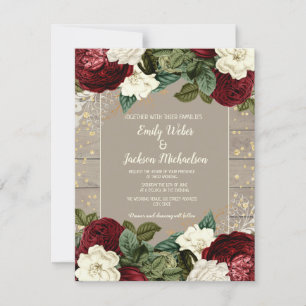 Wedding Rustic  Burgundy Ivory Floral Kaart