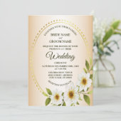 Wedding Rustic Golden Frame White Floral Peach Kaart (Staand voorkant)