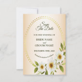 Wedding Rustic Golden Frame White Floral Peach Save The Date (Voorkant)