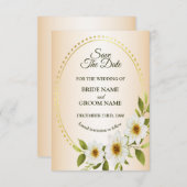 Wedding Rustic Golden Frame White Floral Peach Save The Date (Voorkant / Achterkant)