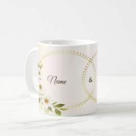 Wedding Rustic Golden Geometric White Floral Peach Koffiemok