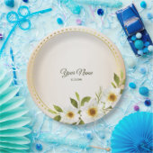 Wedding Rustic Golden Geometric White Floral Peach Papieren Bordje (Feest)