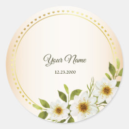 Wedding Rustic Golden Geometric White Floral Peach Ronde Sticker